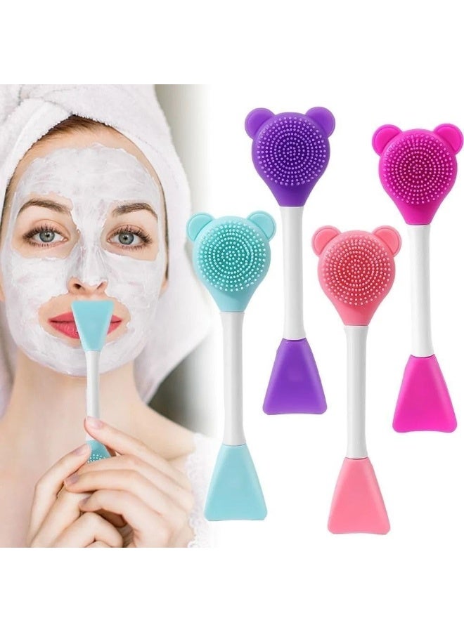 فرشاة تنظيف الوجه وقناع الوجه على شكل دب لطيف - فرشاة سيليكون ناعمة وقابلة لإعادة الاستخدام لتنظيف عميق وبشرة ناعمة ومشرقة - 4 قطع - Image 1